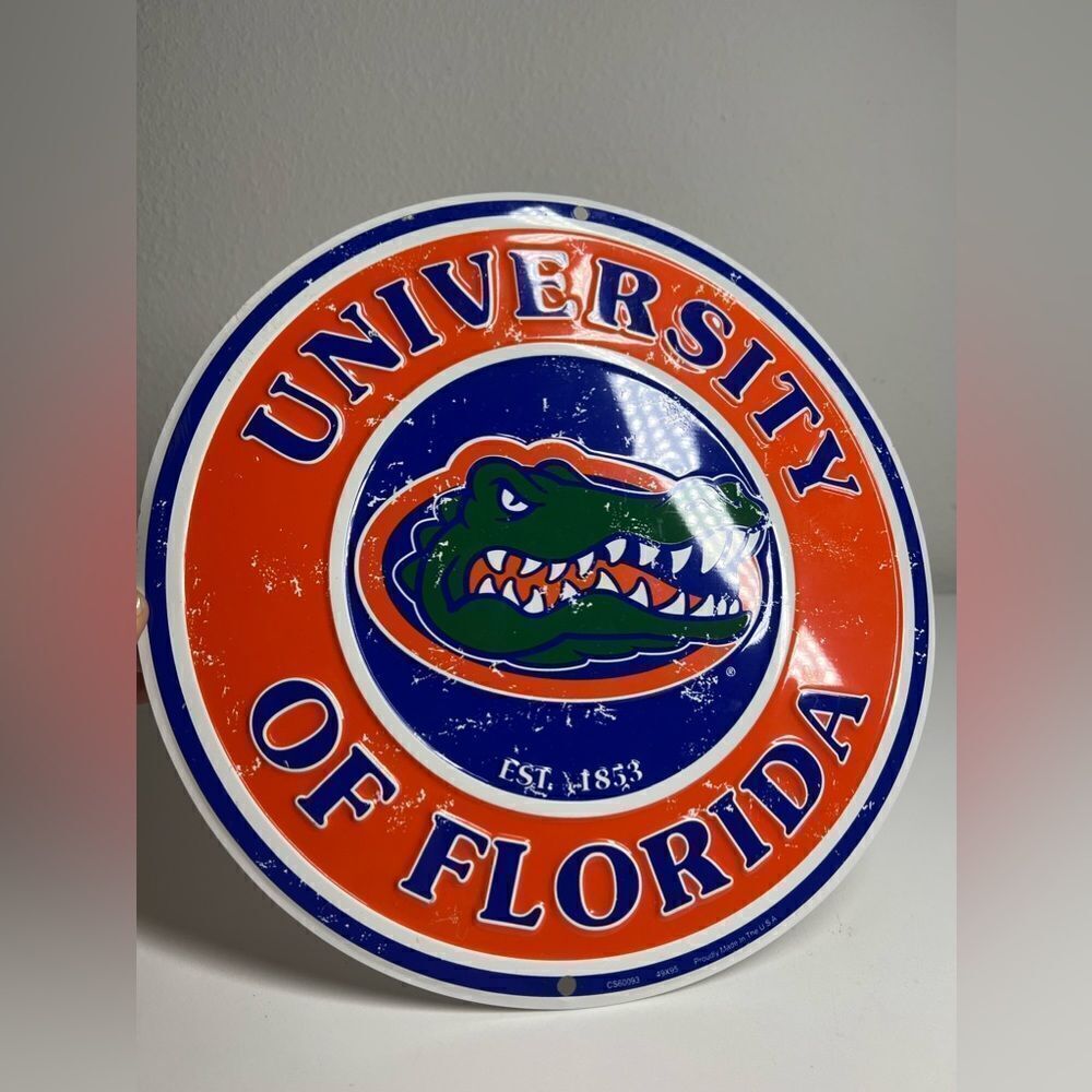 12" UNIVERSITY OF FLORIDA EMBOSSED METAL SIGN / COLLEGE SIGNS FLORIDA GATORS